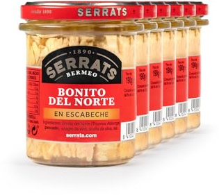 CONSERVAS SERRATS - Bonito del Norte del Cantábrico en Escabeche Artesanal - 6 Frascos x 190g (Total: 1140g) - Elaboración Artesanal desde 1890 - Sin Gluten - Rico en Omega 3