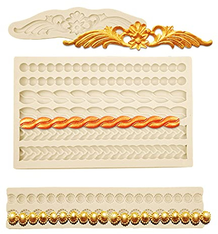 MUYULIN Pearl Fondant Molds, 3 Pack Silicone Pie Decoration Crust Mould, for Cake, Chocolate, Cupcake, Knit Rope, Game Pie, SugarCraft, Clay