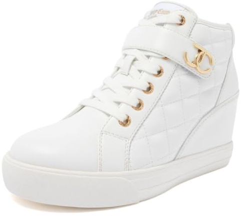 Juicy Couture Women's Quilted High Top Wedge Sneakers Lace Up Hidden Heel Fashion Shoes - Journey 10 White