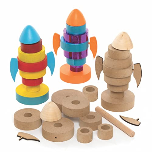 Baker Ross FC163 Raketen Holzbastelset- 2er Pack, Raketenbausatz für Kinder zum Zusammenbauen und Spielen
