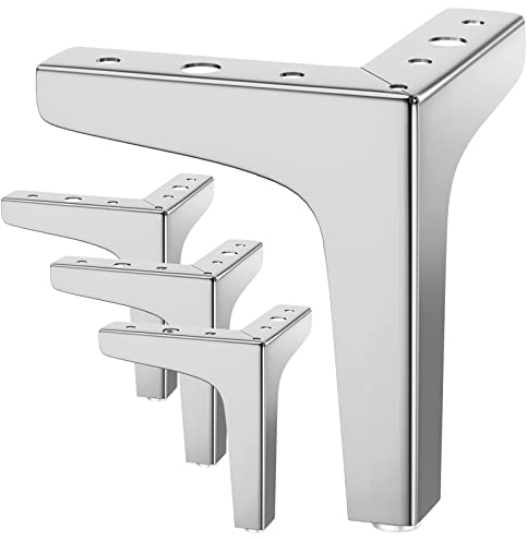 JOLIGAEA 4 Pcs Gambe per mobili da 10 cm, Gambe per Divani, Carica fino an 800 KG, Moderni piedini triangolari in metallo per mobili fai da te di ricambio per armadietti, divani, poltrone, d'argento