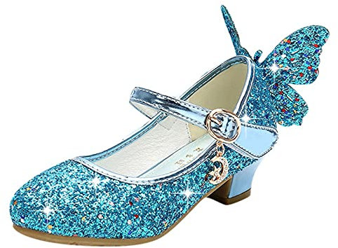 RMBLYfeiye Kinder Mädchen Schmetterling Sport Schuhe mit Absatz High Heel Kristall Sport Schuhe Partei Glitzer Pailletten Prinzessin Sandalen Festliche Sport Schuhe Karneval Fasching Kostüm Zubehör
