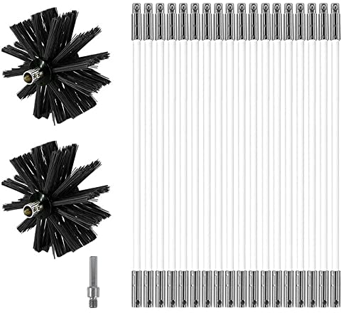MOCNT Chimney Cleaning Brush Kit Nylon Rotary Duct Vent Cleaning Set Flexible Chimney Sweep Kit Soot Cleaning Rods for Fireplace Dryer Vent with 18 Flexible Rods 2 Brush Head