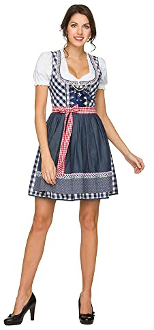 Bayersk oktoberfest kostym kvinnor tysk traditionell oktoberfest kläder dirndl-klänning karneval halloween bar servitris cosplay öl flicka hembiträde maskeraddräkt hembiträde rutig kostym (blå, M)