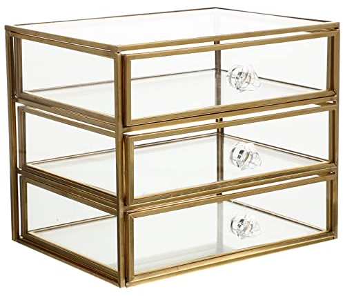 Alipis Caja Organizadora de Joyas de Cristal Transparente Vintage Organizador de Maquillaje de 3 Cajones Vitrina de Almacenamiento de Joyas Cosméticas para Baño Encimera Dormitorio