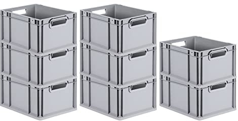 PROREGAL SuperSparSet 8x Eurobox NextGen Economy | Griffe offen |HxBxT 22x30x40cm | 20 Liter | Eurobehälter, Transportbox, Transportbehälter, Stapelbehälter