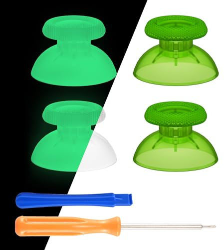 eXtremeRate 4 levette di ricambio per controller PS5, verde trasparente personalizzato e fluorescente al buio, joystick analogico verde per PS5, per tutti i controller PS4 universali - Controller non