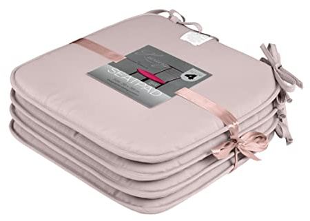 GC GAVENO CAVAILIA Pack of 4 Chair Pads Office Garden Chair 38X38 Cm - Indoor Outdoor Removable Cover Square Seat Pads For Dining Chairs - Patio Kitchen Cushion Pads With Ties, Brown