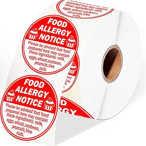 500 Pcs Allergy Sticker for Cake Food Allergy Stickers 2 Inch Allergen Warning Labels for Bakery, Party,Restaurants