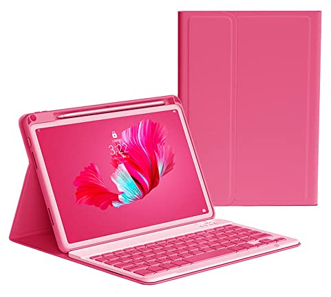 KMXDD Keyboard Case for iPad A16 11th Gen/iPad 10th Genration (2025/2022 11/10.9 Inch) Case with Wireless Detachable Bluetooth Color Keyboard Cover (Begonia Red)