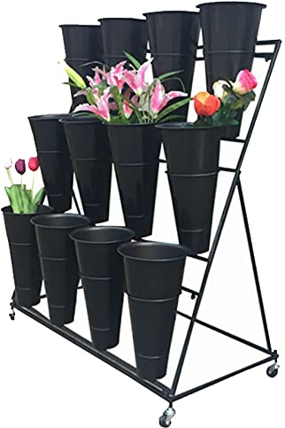 3-lagiger Blumenständer, Pflanzenregal mit Rädern, schmiedeeiserner Blumenhalter mit Blumentopf, dekoratives Blumenregal für Garten, Balkon, Ecke, Terrasse, Außenbereich