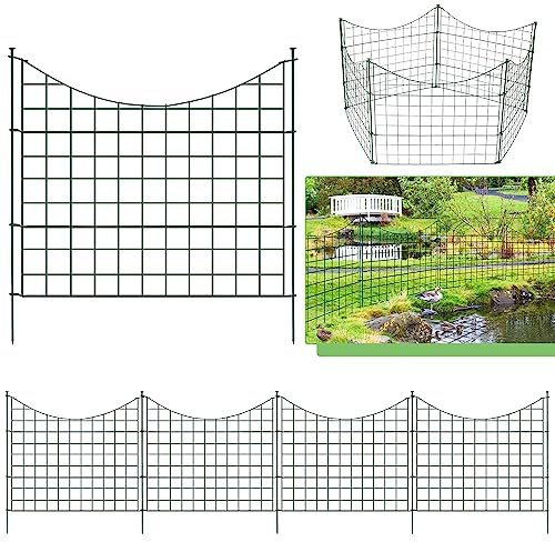 Fiqops 15 Stück Teichzaun, Teichzaun steckzaun mit 15 Zaunelemente und 18 Gartenzaun Metall, Befestigungsstäben zierzaun, Gitterzaun Set ür den Garten, Zaun für Hunde, Unterbogen