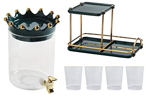 Carafe Eau Pichet d'eau de verre de luxe légère Ensemble de couvre-eau à couvercle de la couronne avec robinet de boisson résistant à la chaleur Théière à fleurs Tapis transparentes Pichet à Thé Glacé