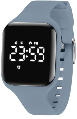aswan watch digitalklocka, barn, flickor, pojkar, med stegräknare, väckarklocka, stoppur, ljus, datum, sportarmbandsur utan app och mobiltelefon med silikonarmband, 18 grå blå, Rem