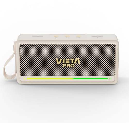 Vieta Pro Orpheo Tragbarer Bluetooth 5.3 Vintage Lautsprecher mit 10H Akku, TWS, IPX7, USB und True Wireless. Weiße kabellose Retro-Lautsprecher
