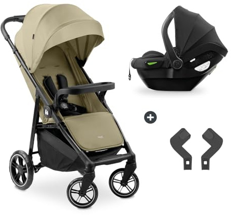 hauck Passeggino 2 in 1 Shop N Care Travel Set - Dalla Nascita Fino a 22kg - Passeggino Compatto con Ovetto Neonato, Pieghevole, Reclinabile con Portabibite e Vassoio - Protezione UV 50+ - Verde oliva
