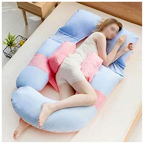 NSTVVEE Cuscino per maternità e Gravidanza in Cotone a Fibra Lunga Blu - Supporto per la Schiena a Forma di G Staccabile per Tutto Il Corpo - Cuscini per L'Allattamento - Misura 165 cm - C