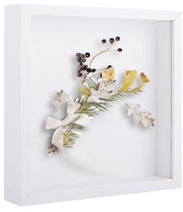 ASelected 3D Shadow Box Frame, White 8x8 inch Picture Frame 1.2 Inch Deep Box Frames Wooden Display Box for Crafts, Photos, Artworks, Bouquet, Memory Tickets