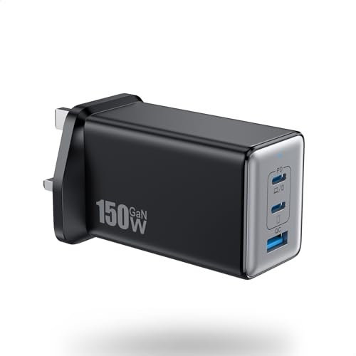 150W USB C Charger, 3-Port USB C Plug Fast Charger, GaN III Compact Wall Charger, 100W Laptop Charger for MacBook Pro/Air, Dell, iPad, iPhone 16 Pro/15, Galaxy S24, Pixel 9, Steam Deck,etc