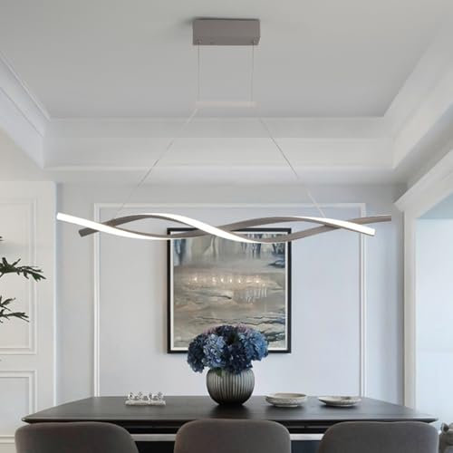 Aleaty Dimmbar Hängeleuchte LED Wohnzimmer Hängelampe Empfangshalle Pendelleuchte mit Fernbedienung Esszimmerlampe hängend Höhenverstellbar für Küche Büro Esstisch und Theke Deckenlampe (Grau, L80cm)