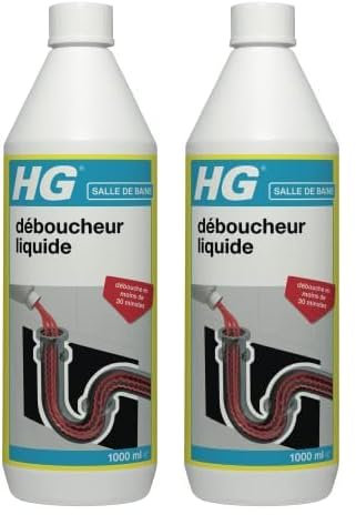HG Déboucheur de Canalisations, Détruit Efficacement et Rapidement les Bouchons, Déboucheur Liquide pour Canalisations Obstruées, Débouche Éviers, WC et Siphons de Douche - 1 L (139100104) (Lot de 2)