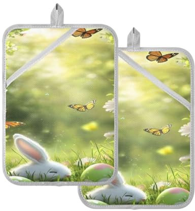 JUMBEAR Set di presine pasquali con tasca, per cucina, presina, presina, guanti da forno e sottopentola per cottura al forno, 17,8 x 22,9 cm