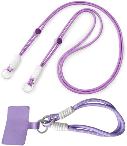 PYEUIFT 2 Pezzi Viola Cordino per Cellulare Telefono Universale Tracolla Regolabile Collana Collo Nylon Catena Laccio per Cellulare e Patch Telefono Viola per Maggior Parte Smartphone IPhone Samsung