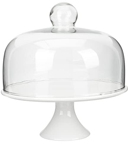 HYEFDWS Alzata per Torta con Piedini e Coperchio in vetroceramica, Piatto da Portata per Dolci, Torte e Formaggi, centrotavola con Campana a Cupola per Compleanni, Matrimoni, 25,5 x 24,8