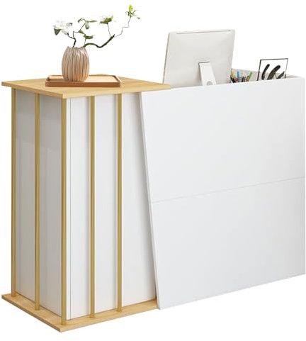GAOXIAO Rezeption Schreibtisch, Rezeptionstheke mit 2 Schubladen, Empfangstheke Rezeption aus Holz Empfangstresen mit Marmor Dekor, Rezeptionsmöbel Verkaufstheke Theke Kosmetikstudio A 100 cm