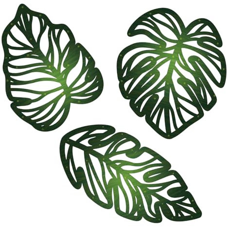 Cunegra 3 Pcs Tropical Palm Leaves Wooden Wall Art, Rustic Boho Wall Decor, Vintage Tropical Plant Sculptures for Living Room Bedroom Kitchen Garden Bathroom Office (Green)