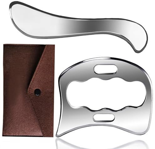 2Pcs Guasha Edelstahl, Schaber Massage Tool, Muskul Faszien Schaber, Körper Guasha Tools, Schaben Massagetools für Muskelentspannung,Faszienknoten Verbessern(Mit Aufbewahrungstasche)
