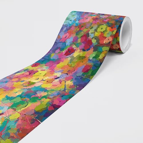 Dimex Autocollant Bordure Colorée Fleurs Abstraites Frise Papier Peint Frise Murale Frise Murale Sticker Mural Décoratif pour Murs, Meubles, Plafonds, Papier Peint Portes - 5 m x 0,15 m par Rouleau