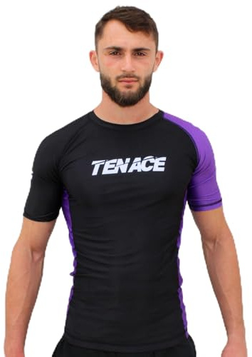 Tenace Maglia Compressione Jiu Jitsu Competizione - per allenamento MMA, BJJ, Grappling Rashguard, Viola, M