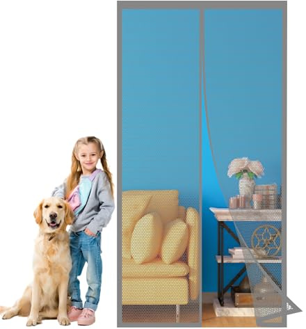 Fliegengitter Tür Magnet 92 x 196 cm Fliegengittertür Insektenschutz Ohne Bohren mit Stärkere Magneten für Wohnzimmer Schiebetür Terrassentür, Grau