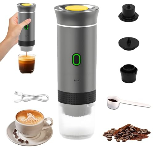 Bekasa Portable Espresso Maker with Self-Heating, 3 In 1 Portable Coffee Maker, Capsule Coffee Machine for Small & Large Capsules,Ground Coffee, Compact Travel Design for Camping, Office, RV, Home