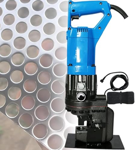WESSLECO Perforadora hidráulica eléctrica para Metal con Pedal, 5 Matrices para Hierro, Cobre, Aluminio, Placa, ángulo de Acero.