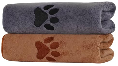 WPNCYK 2 Pack Dog Towel, Super Absorbent Microfiber Pet Towels for Drying Dogs, Fast Drying Dog Towel for Bath and Outdoor Use, Large 75x35cm Puppy Blanket, Brown and Gray