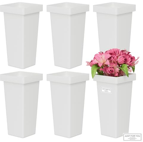 NEYCIL Flower Buckets, 6-Pack Plastic Flower Vases with Stickers for DIY Flower Bar, Floral Buckets for Cut Flower Farmhouse Vases for Decor Wedding Table Centerpiece, H: 13.39 inch