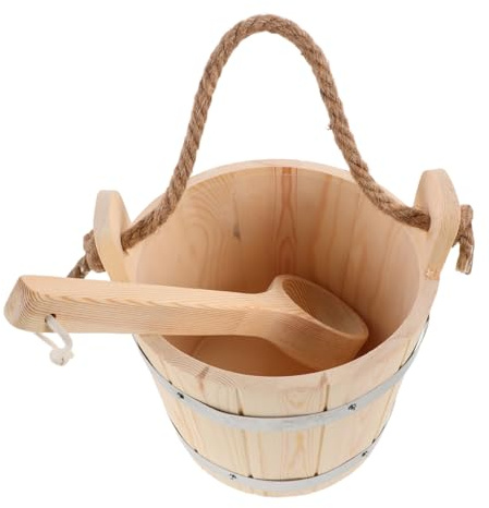 VICASKY Sauna Eimer mit Schöpfkelle Ergonomischer Griff Tragbarer Dampfsauna Kübel Wellness Bad Sauna Zubehör für Zuhause und Dampfbad