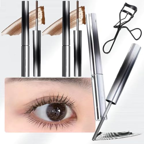 Wand Mascara, NatüRliche, VerläNgernde Und Pflegende, 3d Curling Eyelash, Waterproof, Long-Lasting And Smudge-Free (Braun*2pcs)