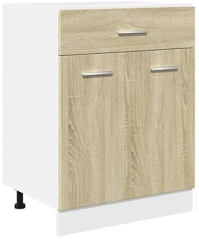Eleganz Schubunterschrank Lyon 60x46x81,5 cm - Küchenunterschrank aus Holzwerkstoff in Sonoma-Eiche - Platzsparende Aufbewahrung für Küchenutensilien