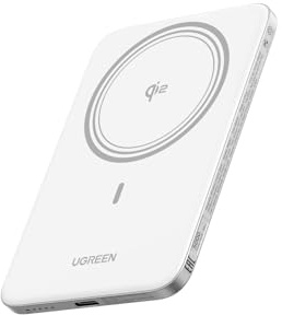 UGREEN MagFlow Air Qi2 15W Ultradelgado Power Bank Magsafe 5000mAh (Blanco) | Batería Externa Inalámbrico Magnético Carga Rápida USB C PD 20W Compatible con iPhone 17 16 15 14 13 12 Air Plus Pro Max