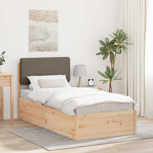 GeenYuu Bettgestell mit gepolstertem Kopfteil Taupe, 80x200 cm, Massivholz Kiefer, Robustes Einzelbett ohne Boxspring