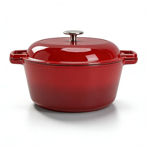 Dpofirs Forno in Ghisa 2 in 1 con Coperchio per Padella, Pentola Rotonda in Ghisa da 5 Qt + 2 Qt per Pane, Casseruola, Brasatura, Set di Pentole Resistenti, Calore Uniforme