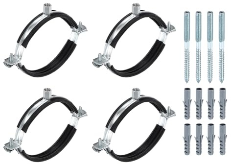sourcing map 4 Set Split Ring Pipe Hanger 4-15/16 (125mm) Galvanized Steel Sheet Wall Ceiling Mount Adjustable Pipe Bracket Clamp with Screw and Expansion Tube for Plumbing HVAC (M8,M10)