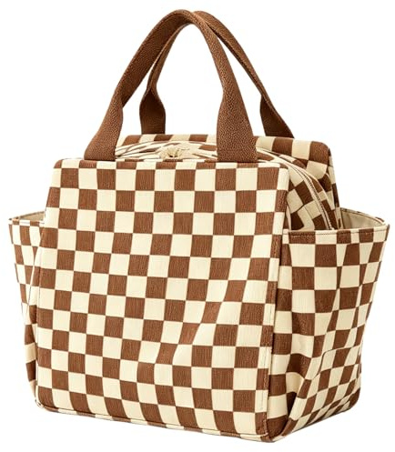 Tcdwla Bolsa Termica, Bolsillo de Almuerzo, 12L Gran Capacidad (Marrón) | 2 Bolsillos Laterales, para Almacenar Vaso de Agua, Paraguas, Utensilios de Mesa, para Picnic, Trabajo, Escuela