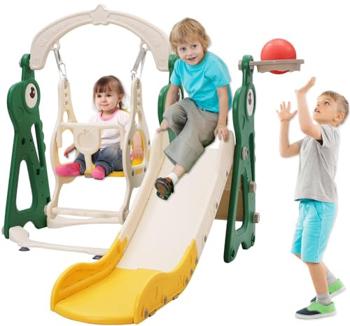Scivolo interno, parco giochi 4 in 1 con altalena, scivolo per cameretta dei bambini, scivolo da giardino per interni ed esterni, ragazzi e ragazze dai 1 2 3 4 5 anni