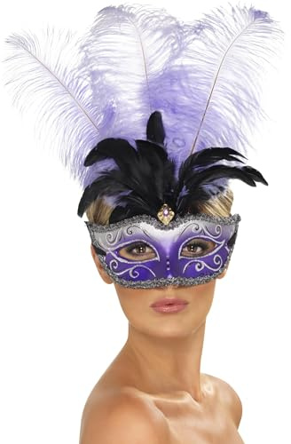 Smiffys Masque de Colombine vénitienne multicolore et plume Halloween