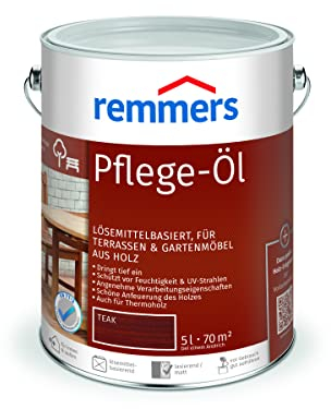 Remmers Pflege-Öl teak, 5 Liter, Holzöl für Holz innen und außen, wasserabweisend, wetterfest, für Gartenmöbel und Holzterrassen geeignet