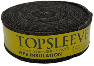 Topsleeve Pipe Insulation Lagging for 15mm and 22mm Copper Plastic Pipe Natural Sheep Wool 7.2 Metre Roll